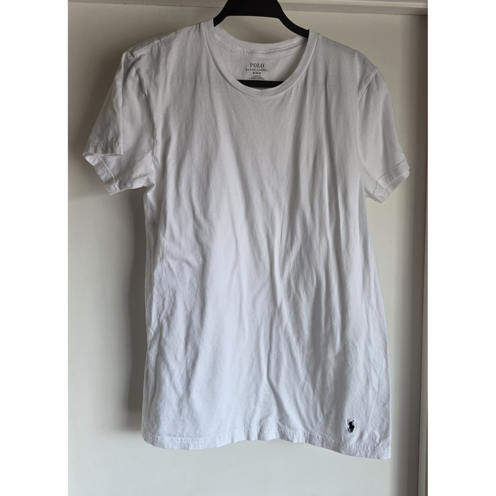 Polo Ralph Lauren T-Shirt Men M White Cotton Solid Crew Neck Short Sleeve Tee